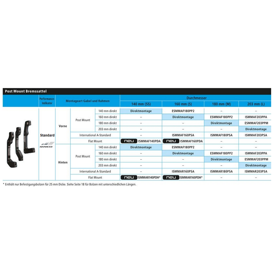 Shimano Adapter zu VR Disc 180PP ESMMAF180PP2Bremssattel=Postmount/Gabel=Postmount 160 mmvorne, 180 mm,